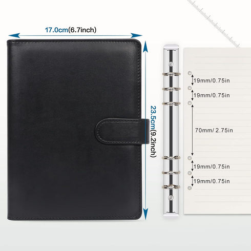 GoodSing A5 Binder, 6 Holes Loose Leaf Binder, PU Leather Budget Binder, Notebook, Ring Binder Planner A5 Folder Portfolio, Notebook Cover for A5 ...