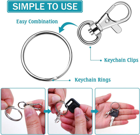 140Pcs Keychain Hooks with Key Rings, Flasoo Keychain Hardware with 70Pcs Swivel Clasps Lanyard Snap Hook and 70Pcs Keychain Rings for DIY Crafts,...