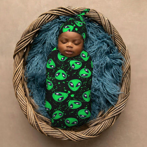 Green Alien Head Newborn Swaddle Blankets Hat Sets Soft Baby Receiving Blanket Swaddle Sack for Baby Shower Infant Boy Girl Gift...
