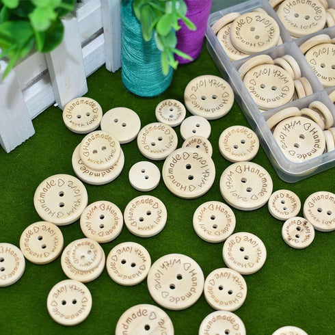 150PCs Craft Sewing Button 2 Holes Handmade with Love Round Wooden Buttons for Scrapbooking and Sewing DIY Craft (15mm/ 20mm/ 25mm)...