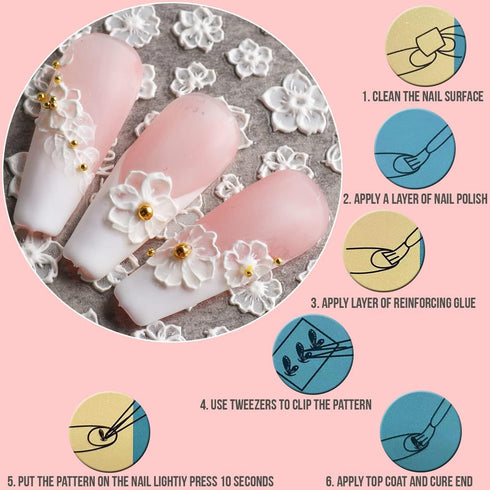 KINGMAS 5D Flower Nail Art Sticker Decals Hollow Exquisite Pattern Nail Art Supplies Self-Adhesive Luxurious DIY Nail Art Decoration White Lace Fl...