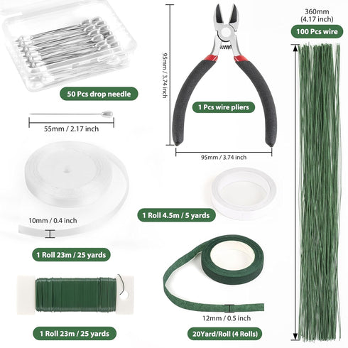 Floral Arrangement Kit with Green Floral Tape and Wire,26 Gauge Floral Stem Wire,22 Gauge Floral Wire,Boutonniere Pin for Bouquet Stem Wrap Floris...