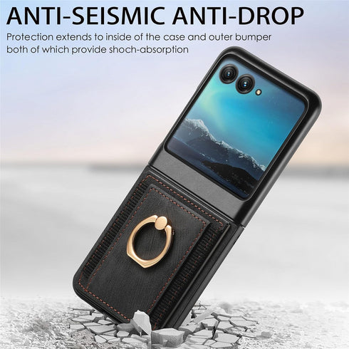 Asuwish Compatible with Motorola Razr Plus 2023 Razr+ Wallet Case and Card Slot Magnetic Back Protective Case Metal Ring Holder Stand Kickstand Ce...
