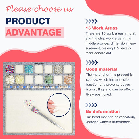 hobbyworker The Bead Mat 3 Pcs Set(M) Soft Perfect Stable,Surface Flocking with Centimeter Scale and Stainless Steel Handy Tweezers with Scoop for...