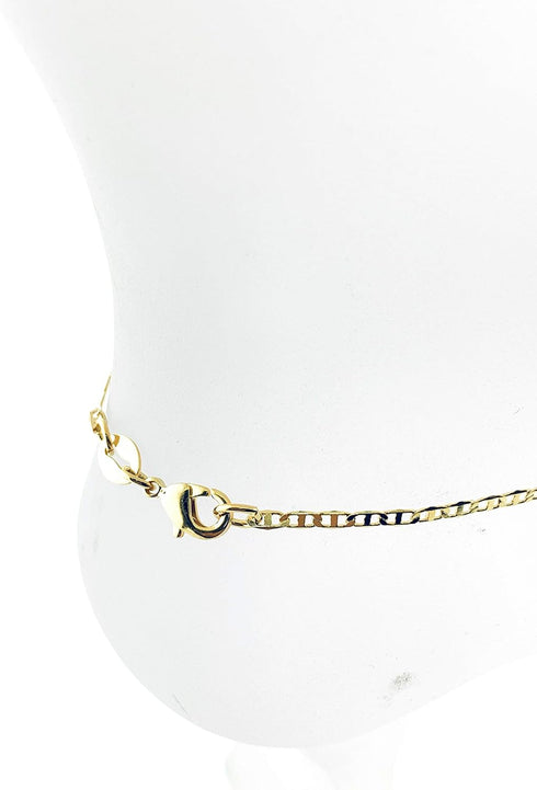 Azabache Ankle Bracelet For women W/Hand Charm 14K Gold Plated, Mariner Link for Protection and Good Luck 10 Inches...
