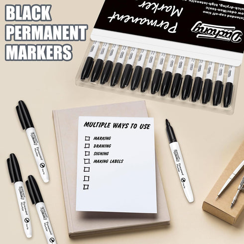 30 Packs Black Permanent Markers, Fine Point Waterproof Markers Pens Bulks, Durable, Quick-Drying Marker, Ideal Stationery Supplies for Schools, H...