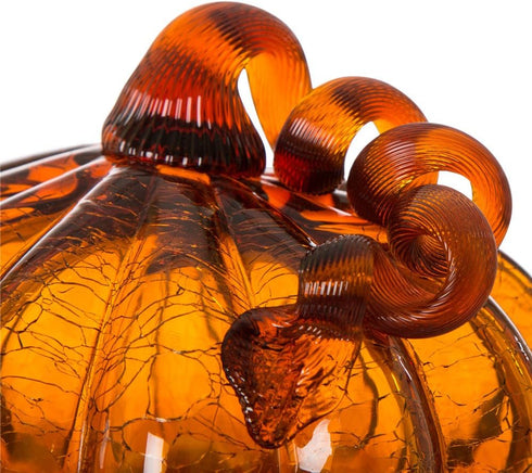 Glitzhome Handblown Amber Crackle Glass Pumpkin for Fall Harvest Decorating (5.51" H)...