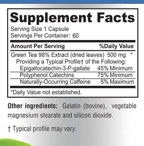Green Tea Extract 98% - 3X Strength, 75% Polyphenol Catechins, 45% EGCG, Super Antioxidant - 60 Capsules...