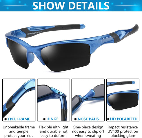 DUCO Toddler Kids Sunglasses for Boys Girls Sport Sunglasses Baseball Polarized Sunglasses for Age 4-7 Small to Medium K014...