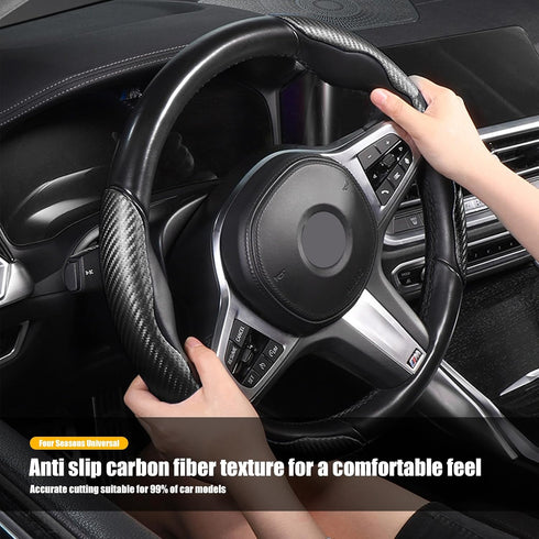 Pack-2 Car Steering Wheel Covers, Carbon Fiber Steering Wheel Protectors, Universal Non Slip Steering Wheel Covers (Black)...