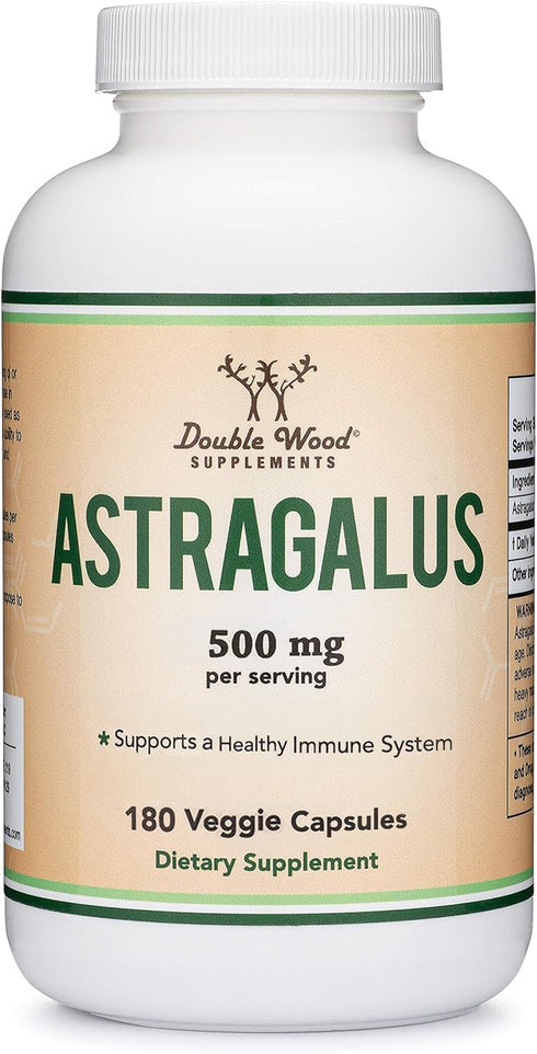 Double Wood Supplements Immune Boosting Astragalus 500mg 180 Capsules - Rich in Flavonoids and Polysaccharides - Non-GMO, Gluten Free, Third Party...