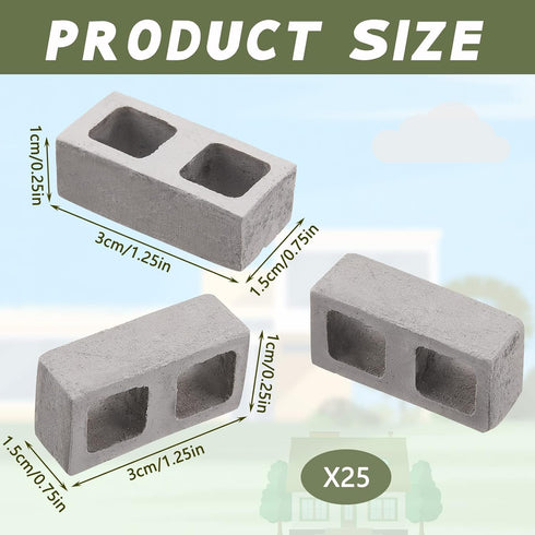 Deekin 24 Pcs Mini Cinder Blocks 1/12 Scale Mini Bricks Miniature Cinder Blocks Concrete Mini Cement Building Blocks for Mini Dollhouse Accessorie...