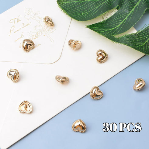 30 Pcs Metal Heart Buttons, Gold Retro Vintage Buttons Heart Metal Buttons Sew on Buttons Embellishments for DIY Crafts, 15mm...