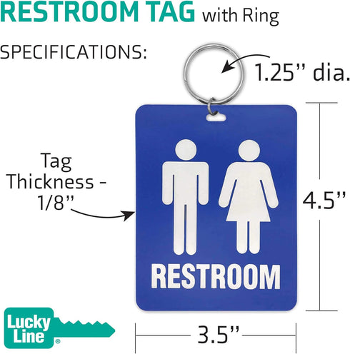 Lucky Line - Unisex Restroom Pass Key Tag, Plastic with Split Key Ring Keychain Identifier for Restaurant, Office, Gas Station, 1 Per Pack (53201)...