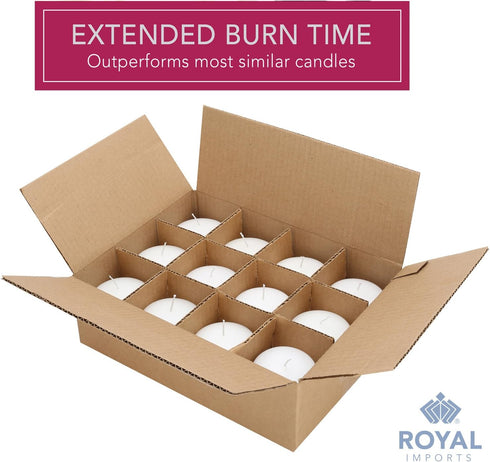 Royal Imports White Floating Candles 3" - Made in USA Pack of 24 Unscented Dripless Wax Discs - 10 Hour Burn Time - Centerpieces, Weddings, Events...