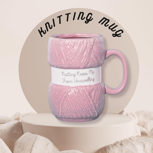 Boxer Gifts 'Knitting Keeps Me From Unraveling' Novelty Knitting Gift Mug | Light Pink Colour With Realistic Yarn Detailing | Amazing Christmas, B...