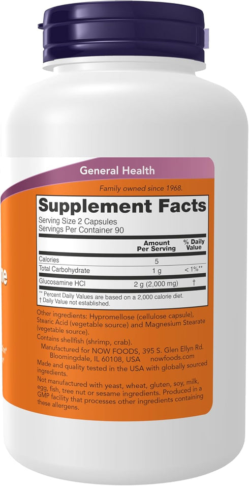 NOW Supplements, Glucosamine '1000', with UL Dietary Supplement Certification, 1 g Per Capsule, 180 Veg Capsules...