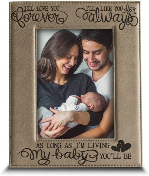 BELLA BUSTA - I'll love you forever, I'll like you for always, as long as I'm living, my Baby you'll be - Engraved Leather Picture Frame- Family N...