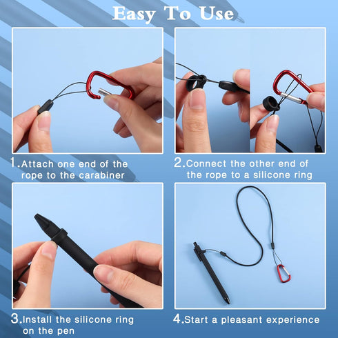 30 Sets Leash Pen Silicone Lanyard 24'' Spring Snap Hook Safety Neck Strap Pen with Refills for Notebook(Black)...