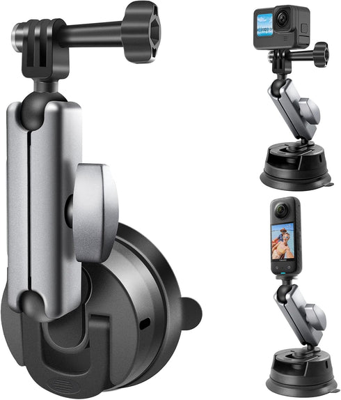 REYGEAK Suction Cup Car Mount with 1/4 Thread, 360° Rotation Windshield Car Mount for GoPro Hero 12 11 10 9 8 Insta360 X4 X3 Go3 DJI Action 4, Poc...