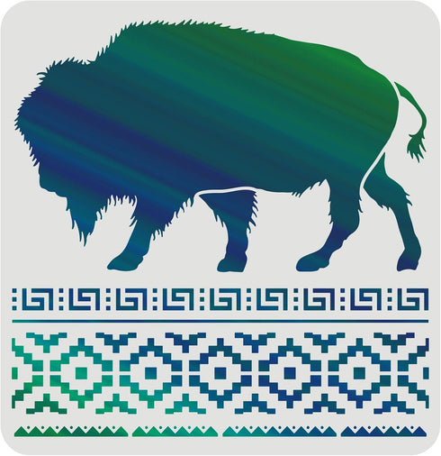 FINGERINSPIRE Layered Buffalo Stencils Template 11.8x11.8inch Plastic Aztec Buffalo Drawing Painting Stencils Aztec Borders Pattern Stencils for P...