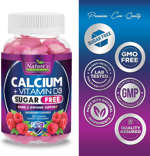 Sugar Free Calcium Gummy Bites Plus 400 IU Vitamin D3, Bone Health & Immune Support, Supports Bone Strength - Chewable Calcium Nutrition Supplemen...