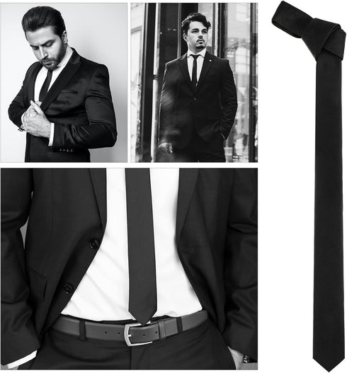Lounsweer 2 Pack Black Necktie Mens Slim Ties 1.58" Solid Color Skinny Necktie 4 cm Men's Black Tie Regular Tie for Formal and Casual Occasions...
