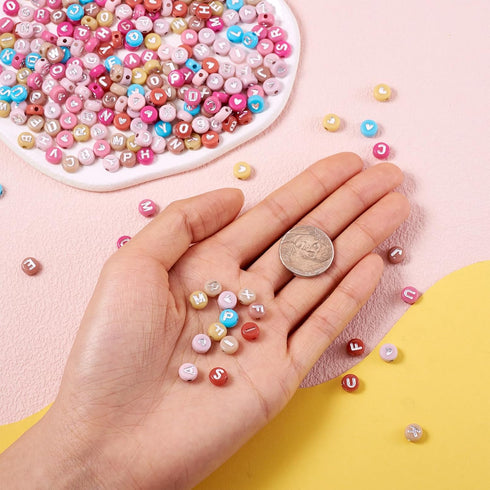 700Pcs Opaque Acrylic Bead Heart Letter Flat Round Bracelet Spacer Beads Colorful Pony Beads 6.5-7mm for DIY Necklace Keychain Jewelry Making Supp...