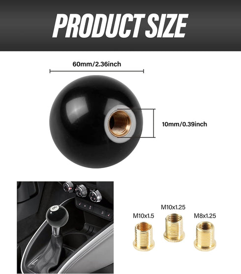 Billiard Round Manual Gear Shift Lever Shifter Knob with 3 Adapters,Universal Gear Shift Stick Shifter Knob Lever Cover 4 5 6 Speed,Fit for Manual...