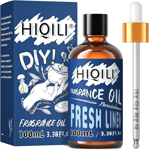 HIQILI Fresh Linen Fragrance Oil 100ml, Single Essential Oil for Diffuser Car Freshies, Clean Fresh Scent for Candle Making Soap Laundry 3.38 Fl O...