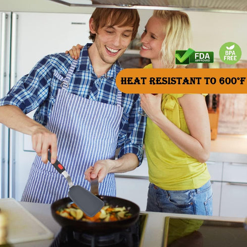 Silicone Spatula Turner Set of 2, 600°F Heat Resistant Cooking Spatulas for Nonstick Cookware, Kitchen Utensils Use Spatula Flippers Rubber Fish S...