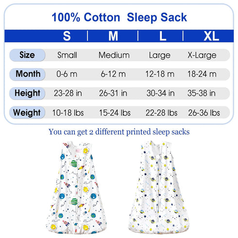 PHF 100% Cotton Baby Sleep Sack, 2-Way Zipper Baby Wearable Blanket, 0-6 Months TOG 0.5 Toddler Sleeping Sack, 2 Pack Sleeveless Soft Sleeping Bag...