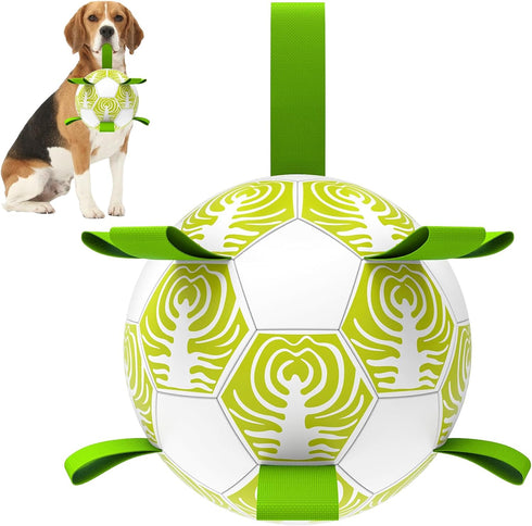Dog Toys Soccer Ball with Straps, World Cup Interactive Toys for Tug of War, Dog Water Toys, Puppy Birthday Gifts for Small & Medium Dogs (Cabbage...