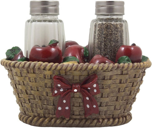 Apple Basket Glass Salt and Pepper Shaker Set with Holder in Country Kitchen Decor and Decorative Dining Room Table Gifts for Farmers...