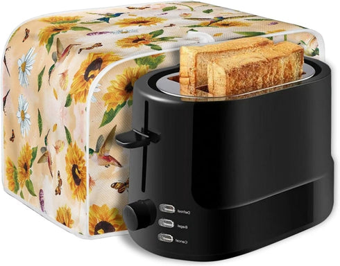 Hummingbird Sunflower Print 4 Slice Toaster Covers Daisy Butterfly Print Bread Maker Cover Kitchen Appliance Bread Machine Toaster Cover, Long Slo...
