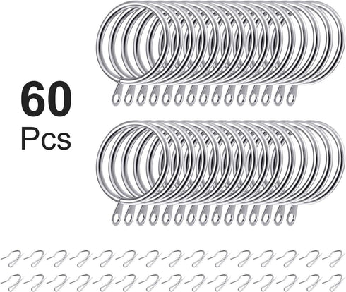 Hotop 30 Pcs Metal Drapery Curtain Rings 0.98/1.26/1.65 inch Interior Diameter and 30 Pcs Hanging Curtain Drapery Pin Hooks for Window Door Shower...