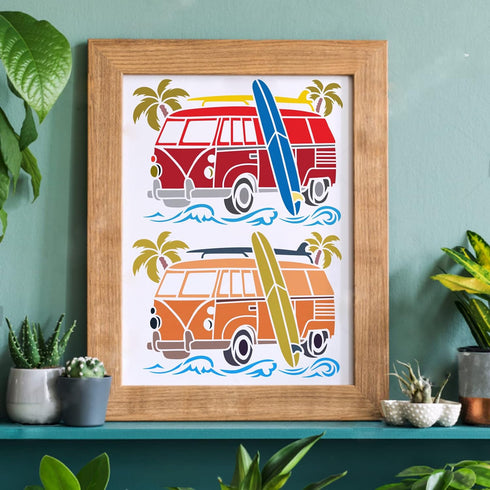 FINGERINSPIRE Surf Car Stencils 11.7x8.3 inch A4 Plastic Palm Trees Wave Painting Stencils Surfboard Pattern Wall Stencils Reusable Car Stencils f...
