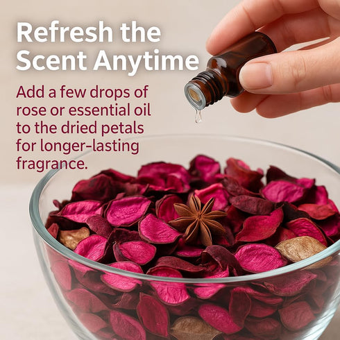 Rose Scented Potpourri Bags – 2 Large Packs, 8.4 oz Total – Dried Petals & Botanicals for Bowls & Vases – Long-Lasting Aroma for Home Décor, Offic...