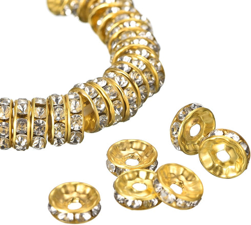 uxcell 100Pcs 8mm Rondelle Spacer Beads, Silver Plated Rhinestone Spacer Beads, Round Spacer Loose Beads for DIY Bracelet Necklace Jewelry Making ...