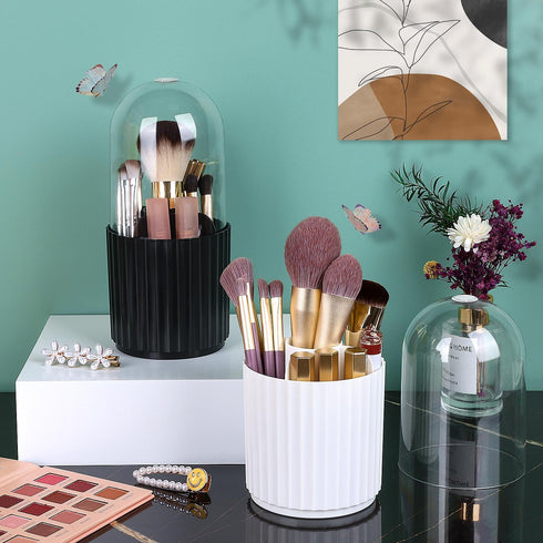 JessLab Makeup Brush Holder Organizer with Lid, 360 Degree Rotatable Makeup Brush Organizer Spinning Cosmetics Holders Brush Storage Box Display f...