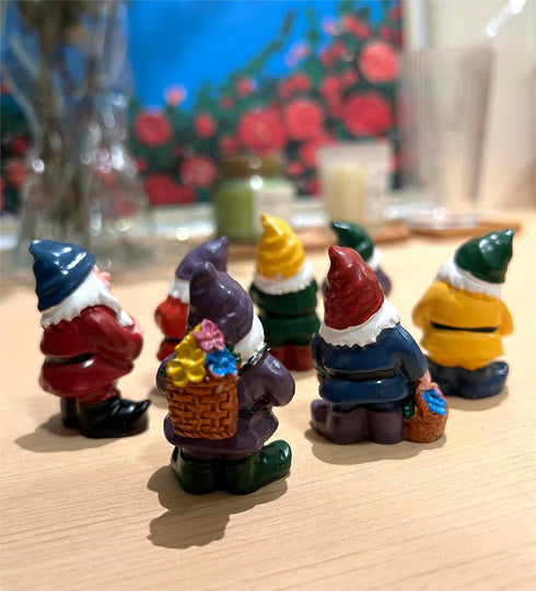 Mini Garden Gnomes Set of 7 - Fairy Garden Accessories, Tiny Gnome Figurines for Miniature Fairy Garden Decor, Plant Pot Decorations, Gnome Cake T...