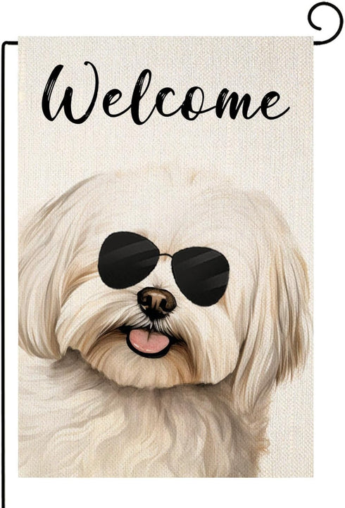 Welcome Maltese with Sunglasses Garden Flag Small Vertical Double Sided Decorative House Yard Decor Flag for Outdoor Decoration 12x18 inch(6047)...