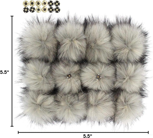 Furling Pompoms 12pcs Fluffy Faux Raccoon Fur Pompoms with Press Button for Knitted Hats Scarves Accessories 5.5 Inches(Light Gray)...
