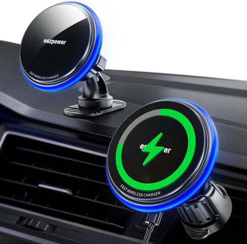 for Magsafe Car Mount Charger, 15W Fast Charging LED Magnetic Wireless Car Charger, Car Phone Holder Charger Mount Fits Air Vent Dashboard for iPh...