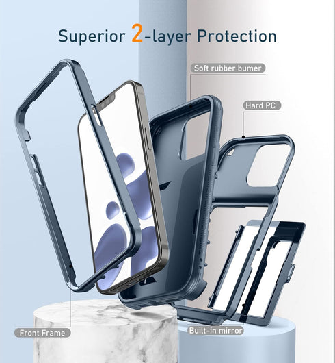 WeLoveCase for iPhone 14 Plus Case for Women, Men Defender Credit Card Holder Cover with Hidden Mirror, Three Layer Shockproof Heavy Duty Protecti...