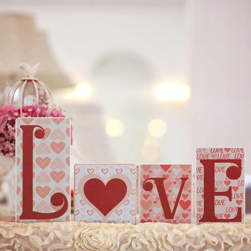 Jetec Valentine's Day Love Wooden Block Signs Freestanding Love Tabletop Decorations Wood Heart Table Decor for Valentines Wedding Home Party Shel...