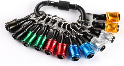 12pc Portable Bit holder Keychain, 1/4in Hex Shank Screwdriver Bit Clip for Impact Driver Flexible Drill Bit Extension Nut Driver W/Black Carabine...