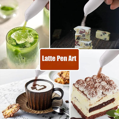 Latte Art Pen, White Spice Pen Electric Coffee Pen for Latte & Food DIY, Works with Cinnamon, Salt, White sugar, Fine Coffee Grinds, Powered by Ba...