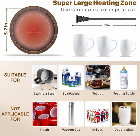 Coffee Mug Warmer,50W Smart Cup Warmer with Auto Shut Off, 3-Temperature Settings(105~180°F), Waterproof, Electric Coffee Warmer for Coffee Tea Mi...