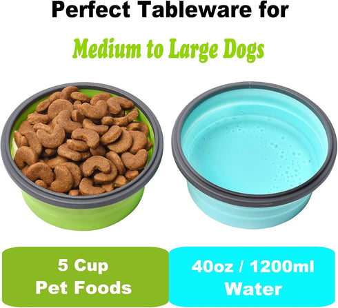 Large Collapsible Dog Bowls, 2 Pack 40 OZ Travel Dog Bowls with lids for Large Dogs, Foldable Silicone Dog Water Food Bowl, Lightweight Sturdy Lea...